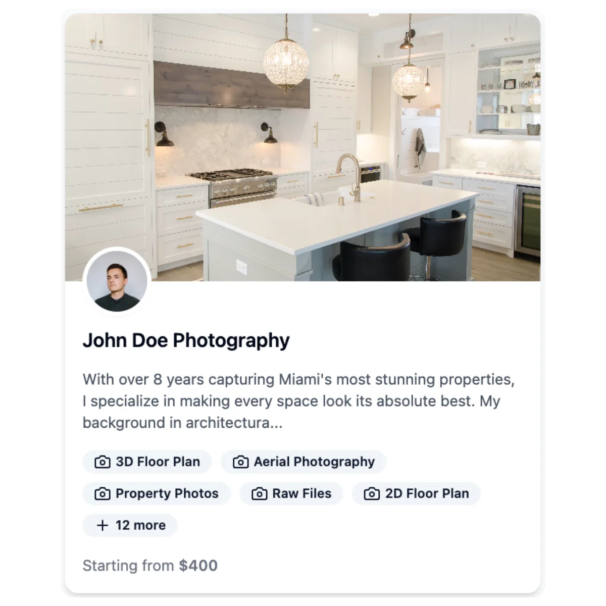Search and discovery interface - photographer search