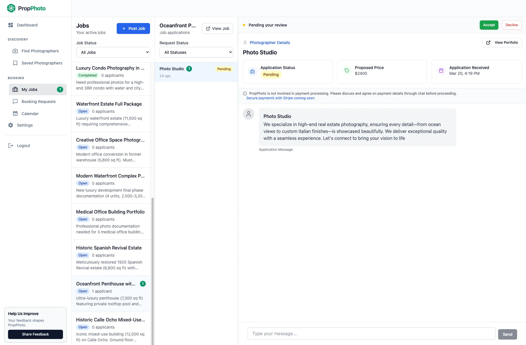 Booking system dashboard