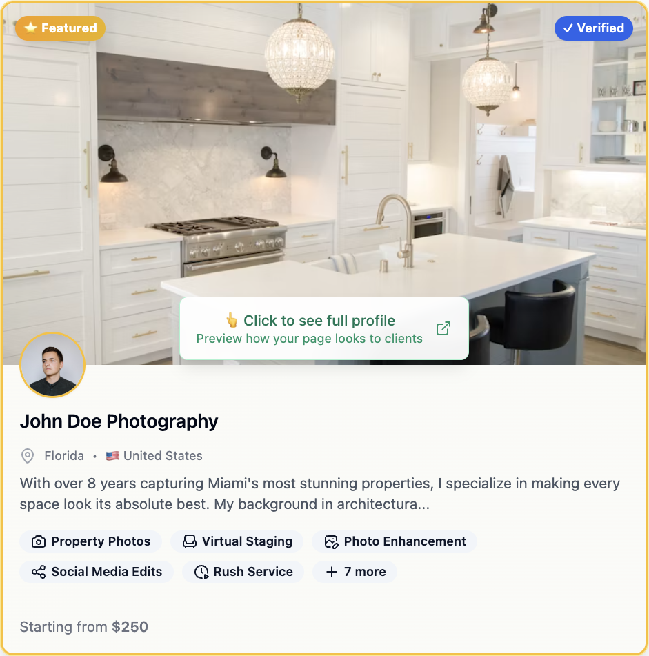 Photographer profile